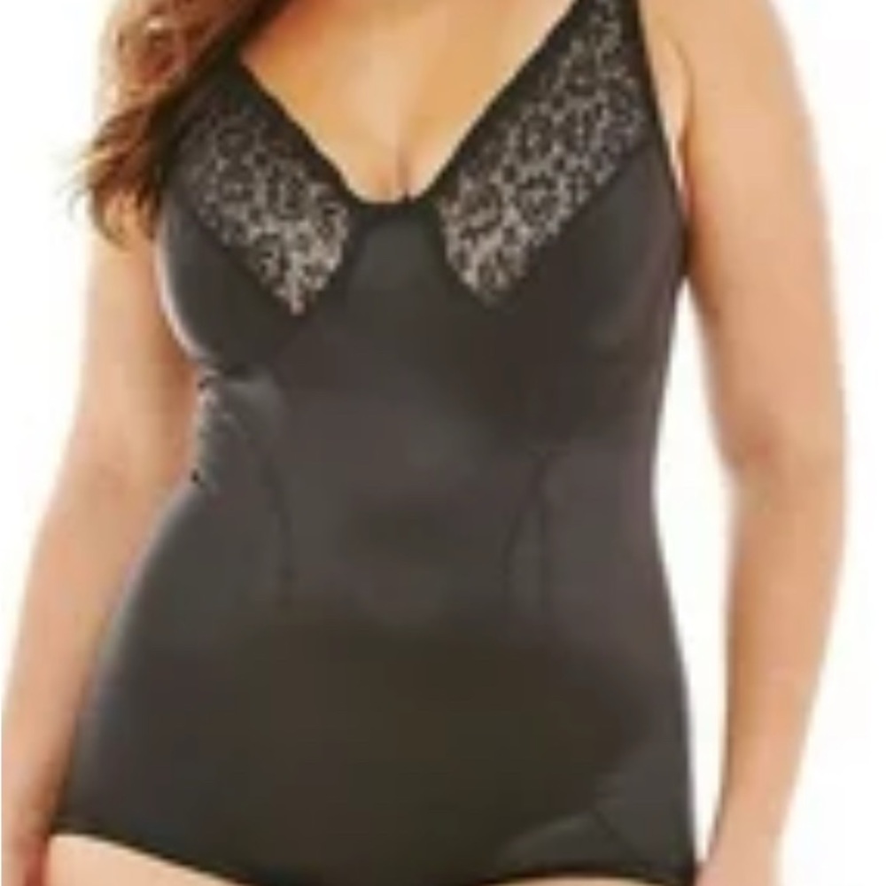 Cortland Intimates Plus size Black Lace Bodysuit slimming shape wear size 48B 3x